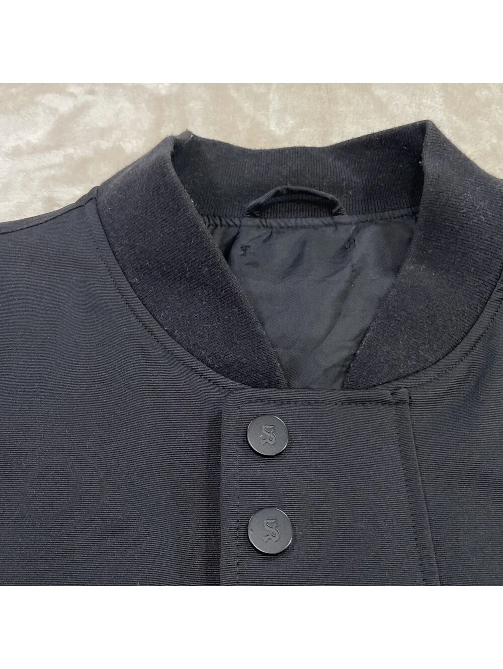 Saint Morta Full-Zip & Snap Black Bomber Jacket Gothic Logo Mens Size L *FLAW*
